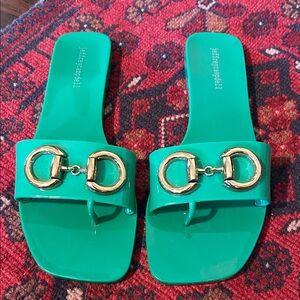 Jeffrey Campbell Annia, gold horse bit sandals. 10